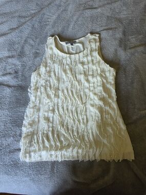NY Collection Cream Ruffle Eyelet Sleeveless Top